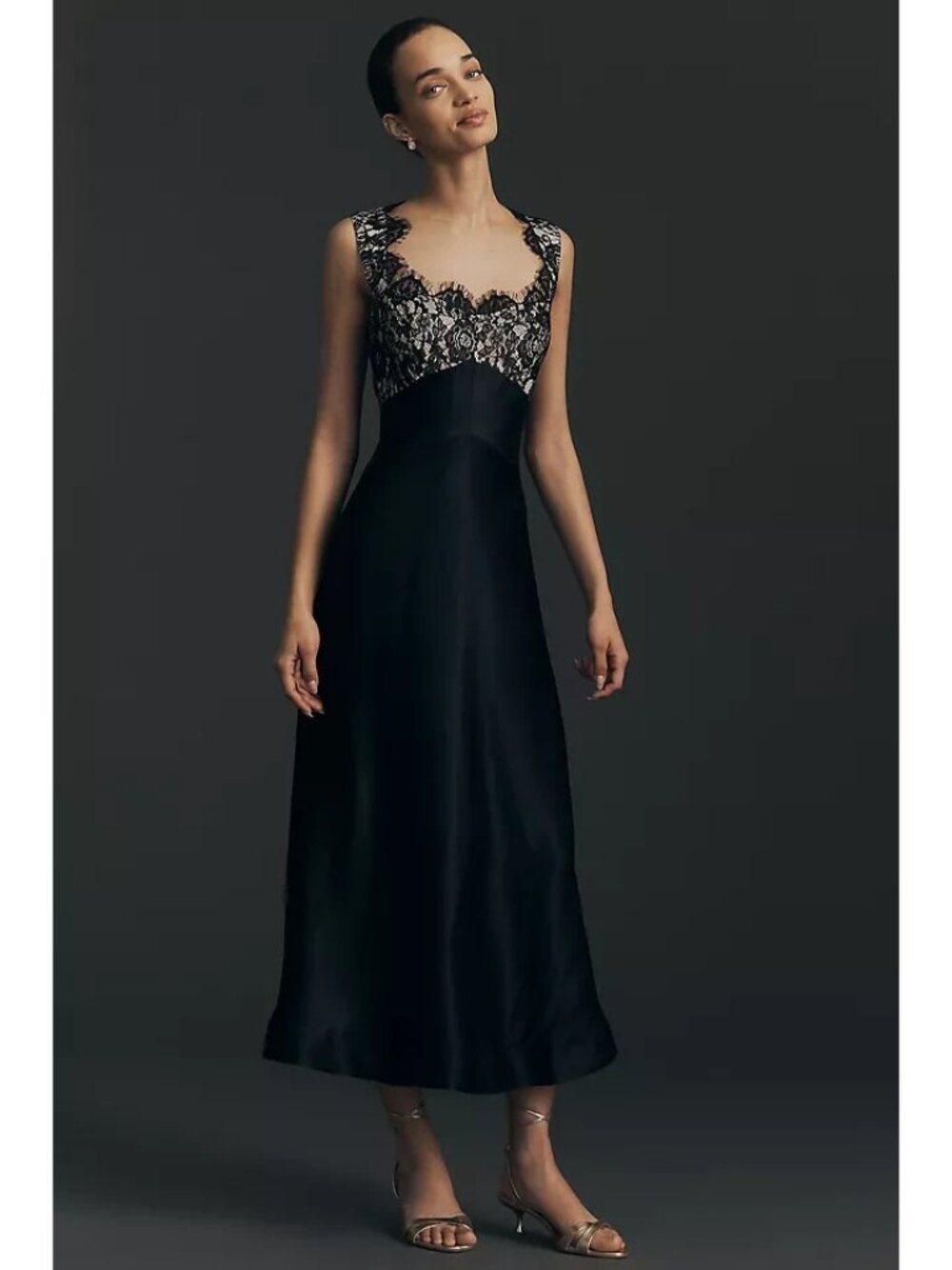Jocelyn Sleeveless Lace Satin Midi Dress by Maeve Anthropologie L